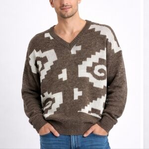 Cooper Brown White Southwestern Aztec Pattern Sweater Men’s Size M Wool Blend